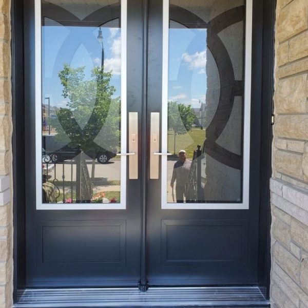 Image depicts a steel entry door from our latest black steel entry door installation in Markham.