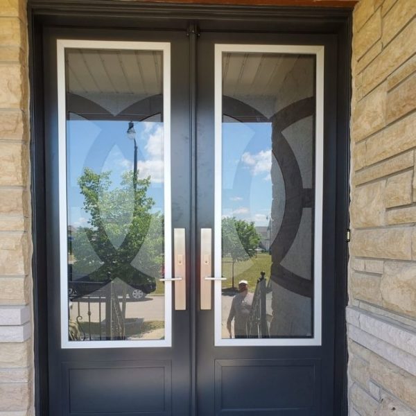 Image depicts a steel entry door from our latest black steel entry door installation in Markham.