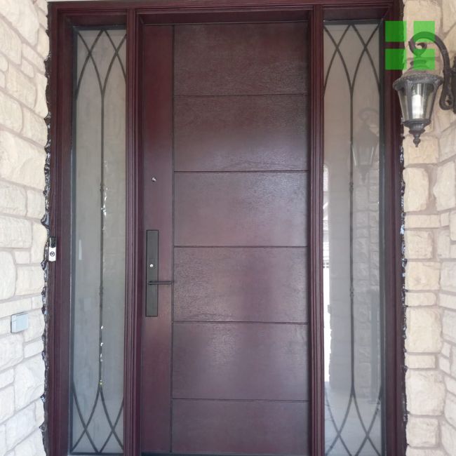 brown front door with glass sidelights brampton