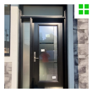 Black Single door with full glass inserts, sidelites and transom