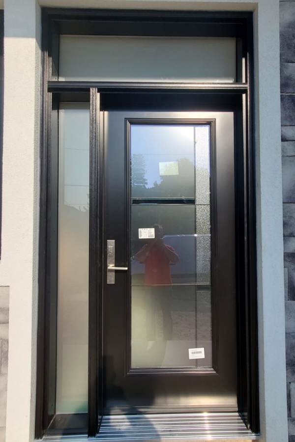 Black modern steel entry door with glass